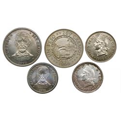 Large lot of 21 Dominican Republic coins: silver peso, 1952; copper-nickel peso, 1969, 1978; silver