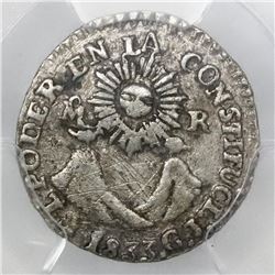 Quito, Ecuador, 1/2 real, 1833GJ, denomination oM-R, rare, PCGS XF details / tooled.