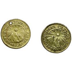 Lot of two Guatemala (Central American Republic) gold 1/2E, assayer M: 1824 and 1825.