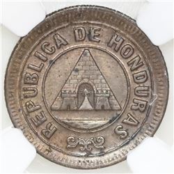 Honduras, copper 1 centavo, 1885, denomination 1, NGC UNC details / cleaned, ex-O'Brien.