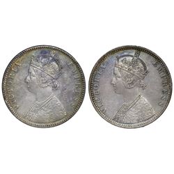 Lot of two Bombay, India (British), rupees of Victoria: 1883, with bead; 1887, inverted B at top.