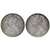 Image 1 : Lot of two Bombay, India (British), rupees of Victoria: 1883, with bead; 1887, inverted B at top.