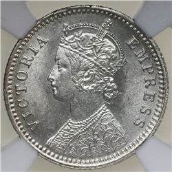 Calcutta, India (British), 1/4 rupee, Victoria, 1890-C, NGC MS 62.