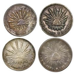 Lot of four Mexican cap-and-rays 4 reales, as follows: Guanajuato, 1839PJ, 1856PF, 1862/1YE; San Lui