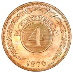 Paraguay (struck at the Heaton mint, England), copper 4 centesimos, 1870-SHAW.