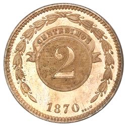 Paraguay (struck at the Heaton mint, England), specimen copper 2 centesimos, 1870-SHAW, PCGS SP64RB.