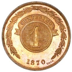 Paraguay (struck at the Heaton mint, England), specimen copper 1 centesimo, 1870-SHAW, PCGS SP64RB.