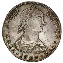 Lima, Peru, bust 8 reales, Ferdinand VII transitional ("imaginary" bust), 1809JP, king's name as FER