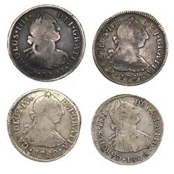 Lot of four Lima, Peru, bust 2 reales, Charles III and IV: 1787MJ, 1789IJ, 1791IJ and 1806JP.