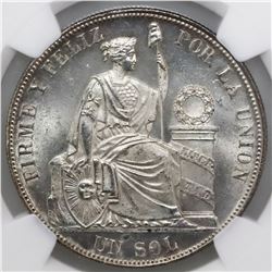 Lima, Peru, 1 sol, 1887TF, NGC MS 64+.