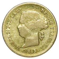 Philippines, gold 1 peso, Isabel II, 1865.