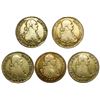 Image 1 : Lot of five Madrid, Spain, gold bust 1 escudos, Charles IV, assayer MF, dates as follows: 1791, 1793