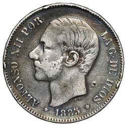 Madrid, Spain, 5 pesetas, Alfonso XII, 1885MP-M.