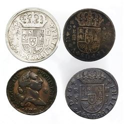 Lot of four Spanish milled minors: three 2 reales "pistareens" (Segovia 1722, Seville 1721 and 1723)