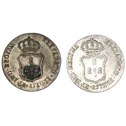 Lot of two Havana, Cuba, silver 1R-sized proclamation medals, Isabel II, 1834.