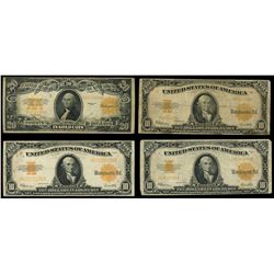 Lot of four USA, Gold Certificates, series of 1922, Speelman-White: $20, serial K45154688; $10, seri