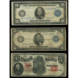 Lot of three USA notes: Federal Reserve Note, $20, series of 1914, serial G31563300A, Burke-Houston;