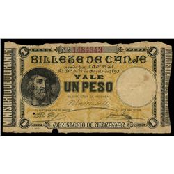 Puerto Rico, Ministerio de Ultramar, 1 peso, 17-8-1895, with partial counterfoil.