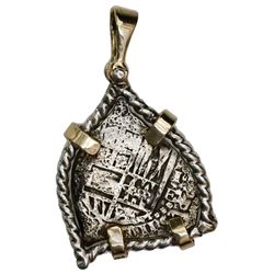 Potosi, Bolivia, cob 1 real, (1651-2)E, ex-Capitana (1654), mounted in twisted-wire silver bezel wit