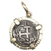 Image 2 : Potosi, Bolivia, cob 1 real, 1739M, mounted pillars-side out in 14K gold bezel with shackle bail.