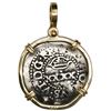 Image 2 : Portugal, 40 reis, Afonso VI, mounted cross-side out in 14K gold bezel with shackle bail.