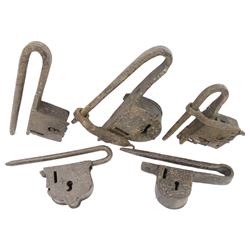 Lot of five iron locks (no keys) from Peru, late Spanish colonial or early Republican (1800s).