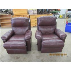 2 Burgundy Leather Recliners- Modern