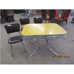 Retro Chrome Legged Table w Nice Bright Yellow Top & 4 Chrome Legged Chairs - Vintage