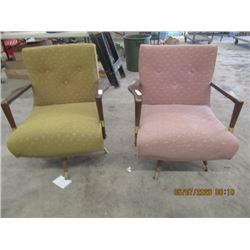 2 Retro Upholstered Swivel Rocker LR Chairs Vintage