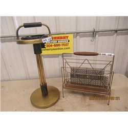 2 Items - Retro Ashtray Stand & Magazine Rack Vintage