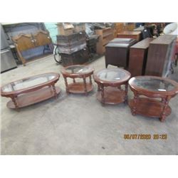 4 Pc Coffee Table - Oak & Glass- Modern