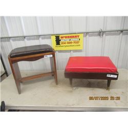 2 Items - Vanity Stool & Upholstered /Wood Ottoman - Vintage