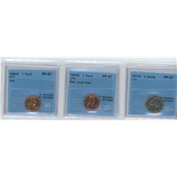 3 CCCS CERTIFIED COINS, 1968-S USA 1 CENT, 1970-S USA 1 CENT, 1971-S USA 5 CENTS