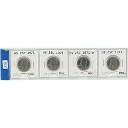 4 1971 USA 25¢ COINS, ONE DENVER MINT