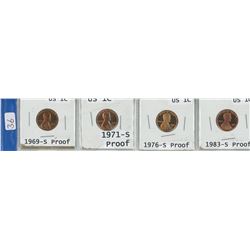 4 USA 1¢ COINS, 1969-S, 1971-S, 1976-S, 1983-S