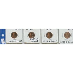 4 USA 1¢ COINS, 1969-S, 1971-S, 1976-S, 1982-S