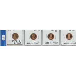 4 USA 1¢ COINS, 1971-S, 1988-S, 1989-S, 1993-S