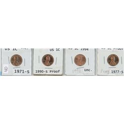 4 USA 1¢ COINS, 1971-S, 1990-S, 1994, 1977-S