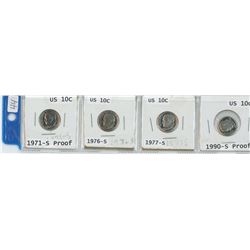 4 USA 10¢ 1971-S, 1976-S, 1977-S, 1990-S