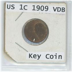 1909 US 1 CENT VDB KEY COIN