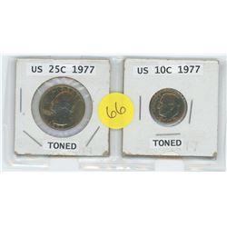 1977 US 25 CENT COIN C/W 1977 US 10 CENT COIN