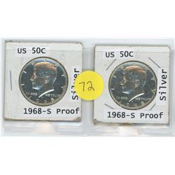 2X 1968 US 50 CENT COIN