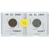 Image 1 : COPPER 1949 US 1 CENT C/W STEEL 1943 US 1 CENT