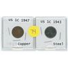 Image 1 : COPPER 1947 US 1 CENT C/W STEEL 1943 US 1 CENT
