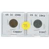 Image 1 : COPPER 1946 US 1 CENT C/W STEEL 1943 US 1 CENT