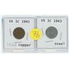 Image 1 : COPPER 1945 US 1 CENT C/W STEEL 1943 US 1 CENT
