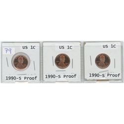 3 1990-S PROOF USA I CENTS