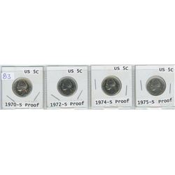 4 USA 5 CENTS 1970-S, 1972-S, 1974-S, 1975-S
