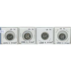 4 USA 5 CENTS 1970-S, 1988-S, 1990-S, 1993-S