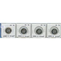 4 USA 5 CENTS 1990-S, 1993-S, 1995-S, 1995-S